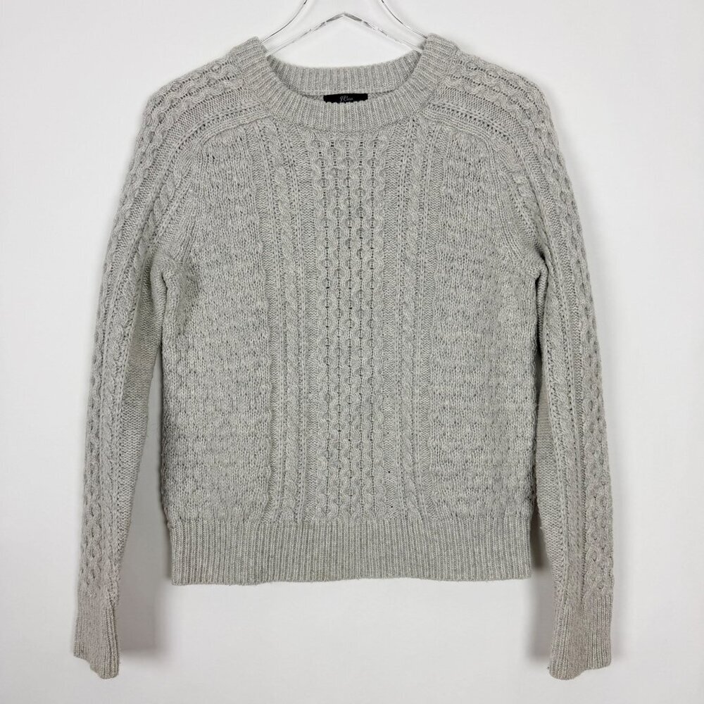 J. Crew Cable Knit Crewneck Sweater Women's Size Small Grey Lambs Wool Blend